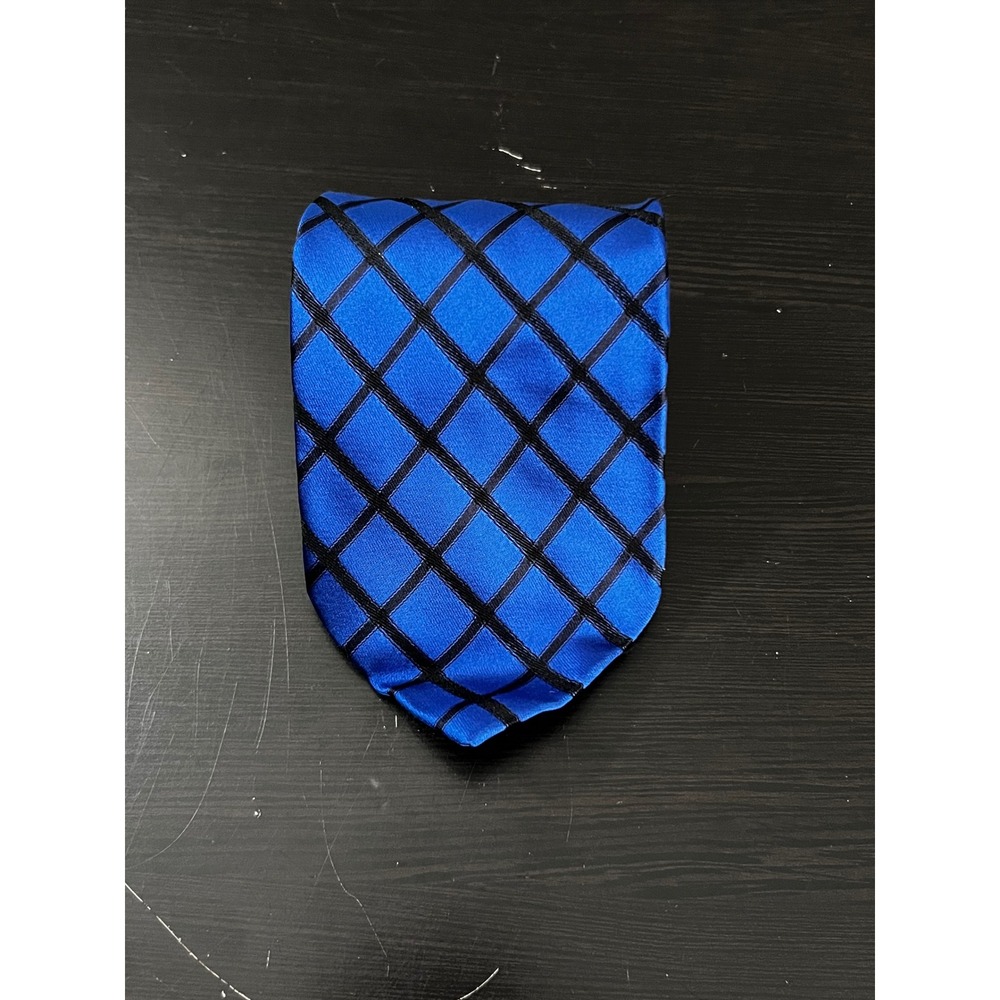 Bachrach Mens Blue Black Diamond Grid Silk Tie Made in Italy‎ Classic Necktie
